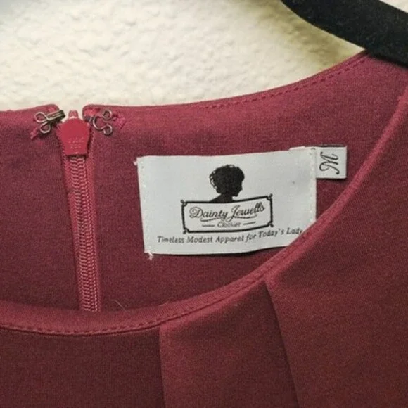 Dainty Jewell’s Burgundy Modest Midi Dress Women’s M Long Sleeve Fit & Flare - Picture 2 of 10